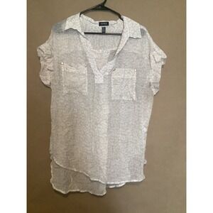 Jones New York XL XLarge Top Shirt Tunic Blouse Linen White animal print